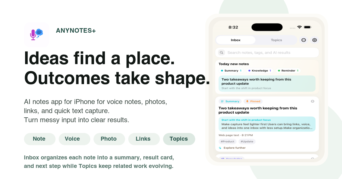 Inbox Inotes AnyNotes+ • Personal AI Inbox for Notes, Voice, Photos, and Links